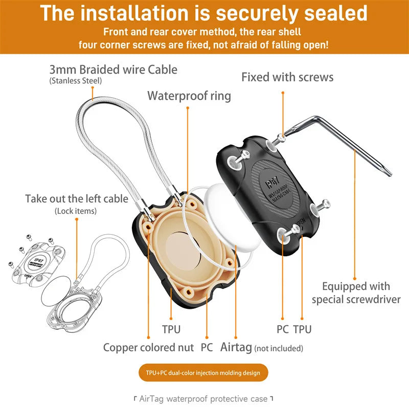 Apple AirTag Holder Wire Cable Lock – 360° Protective Case