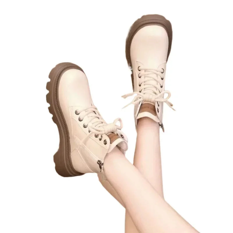 Women's Lace-Up Platform Ankle Boots – Plush Winter Boots