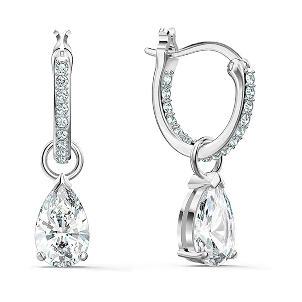 Huitan Water Drop CZ Dangle Earrings – Silver Bridal Jewelry
