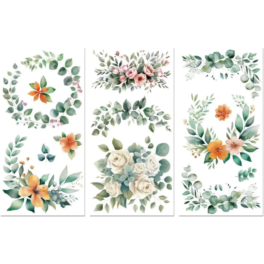 Rub-On Transfer Decals – Leaf & Flower Wreath 6×12" 3-Pack