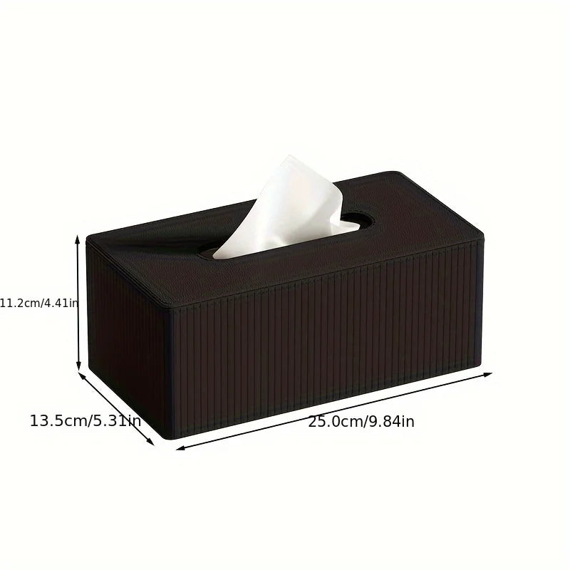 Luxury Leather Tissue Box Holder Striped Design 3 Colors Square Cover