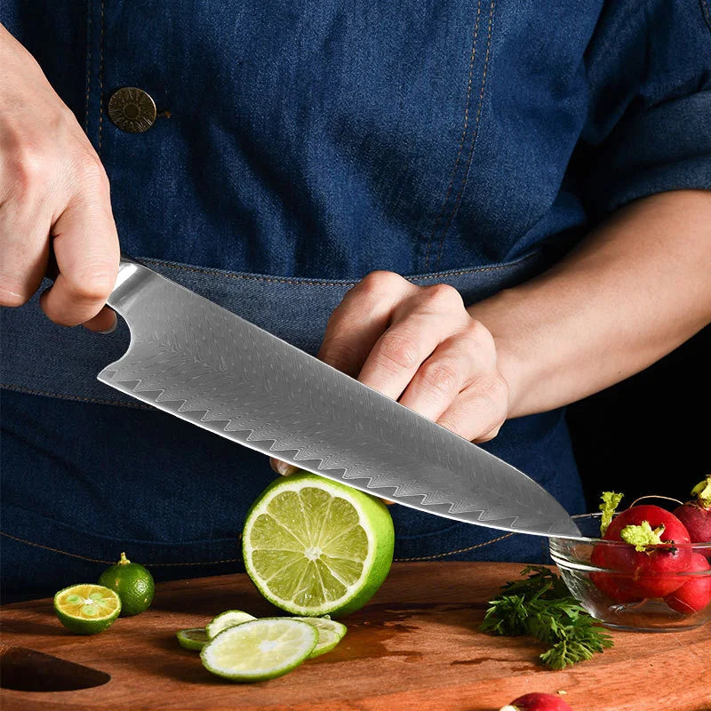 Damascus Steel Chef Knife – Sharp Wood Handle Kitchen Knife