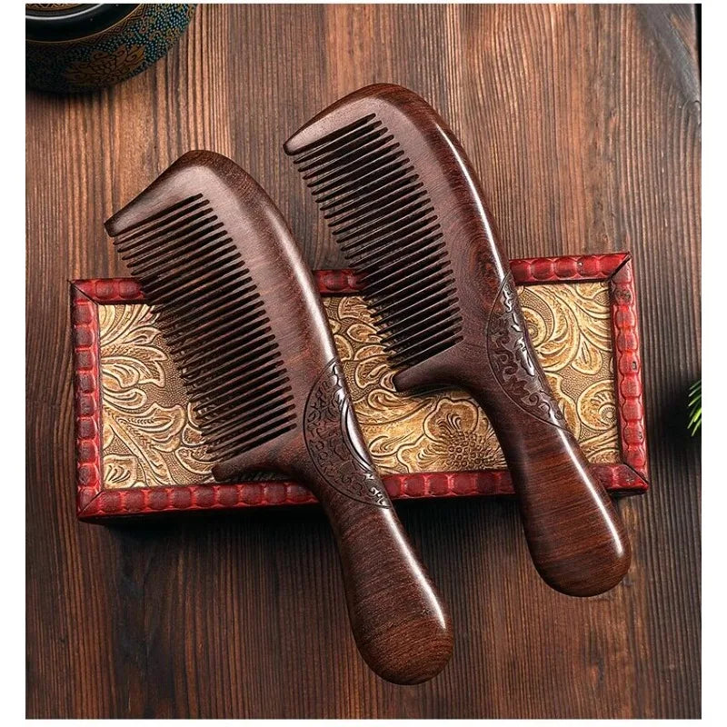 Natural Sandalwood Combs Solid Wood Carving Comb Anti-static Beard