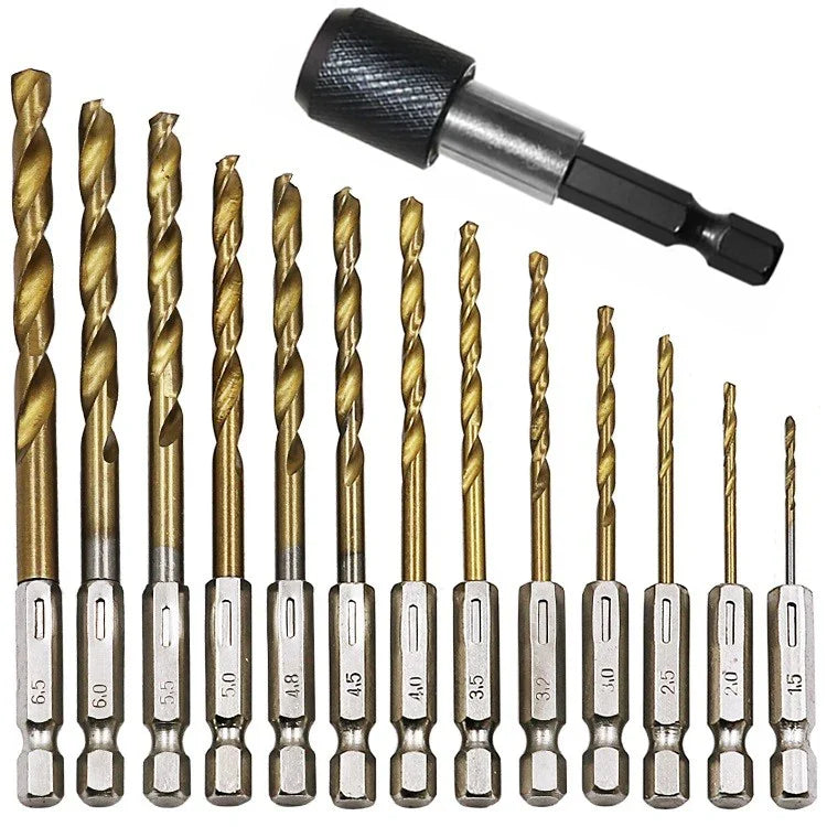 13-Piece HSS Twist Drill Bit Set 1.5–6.5mm | 1/4" Hex Shank