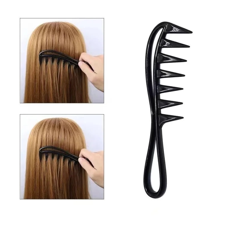 Wide-Tooth Scalp Massage Comb – Men's Black Plastic Hair Comb