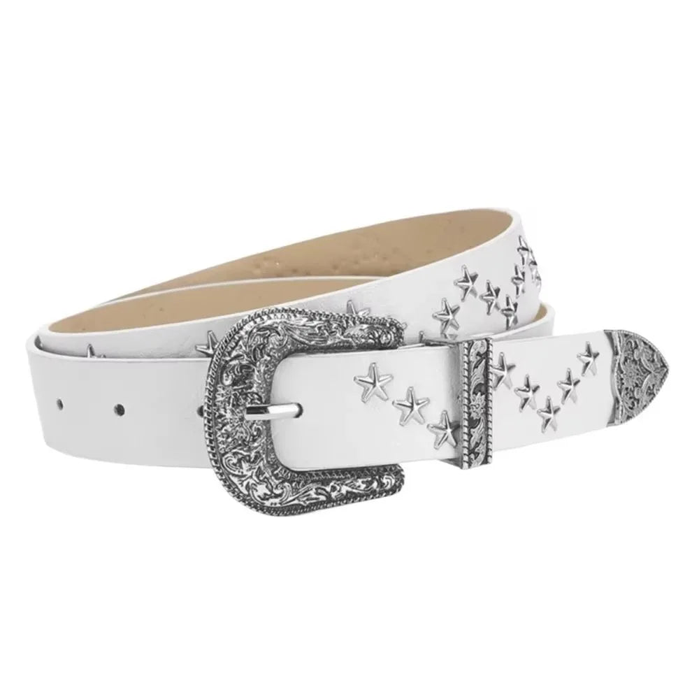 Y2K Punk Studded Belt – Gothic PU Leather Star Waistband