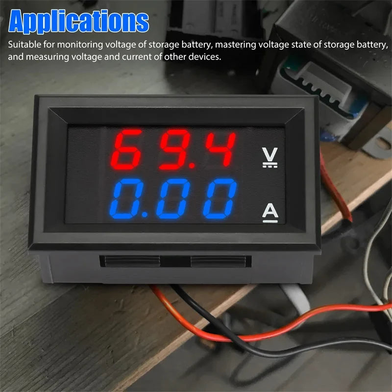 DC 0-100V 10A Digital Voltmeter Ammeter Dual LED Panel Gauge