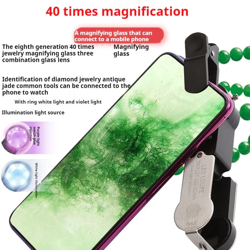 40X Rechargeable Magnifying Glass White & UV Light Loupe