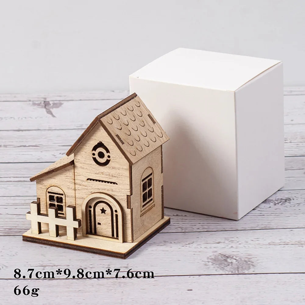 Battery-Powered Wooden Log Cabin Christmas Ornament