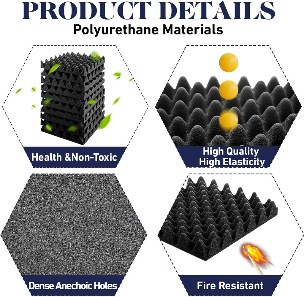 12-Pack Self-Adhesive Acoustic Foam Wall Panels | Home Studio