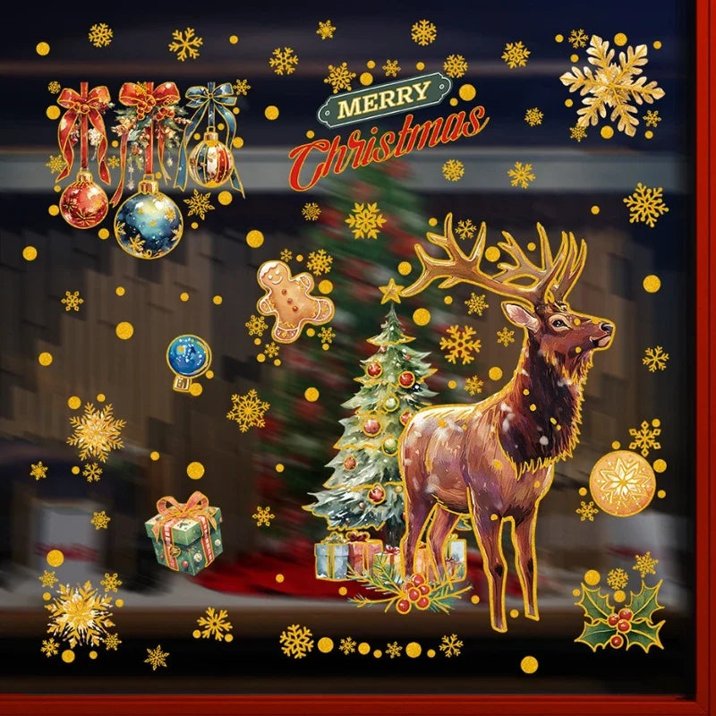 Christmas Santa Claus Gold Powder Electrostatic Window Stickers