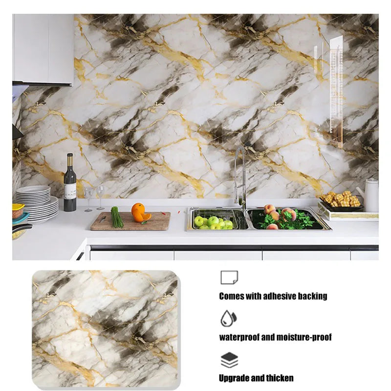 Peel & Stick Kitchen Wallpaper – 40cm Waterproof Oil-Proof PVC