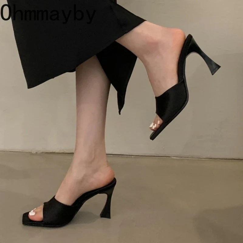 Women's Square Heel Open Toe Slide Sandals | Summer Mules