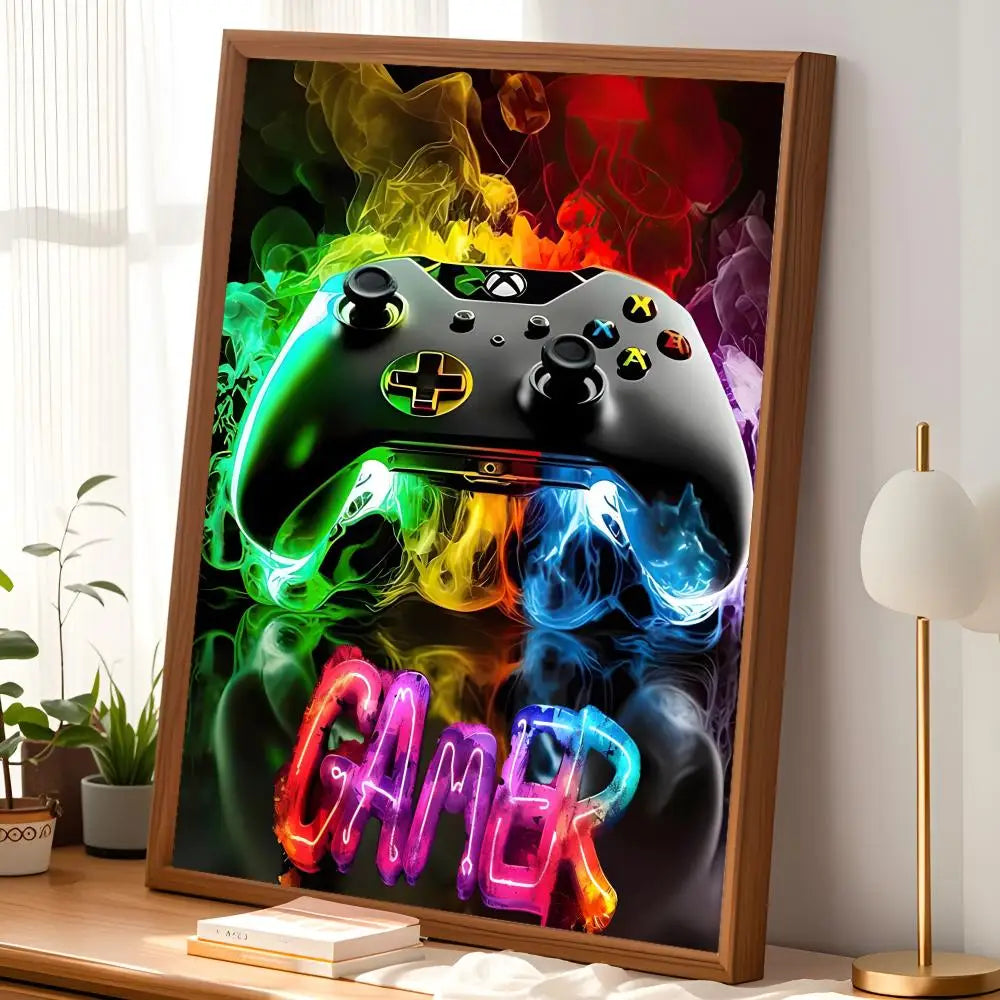 Neon Video Game Poster Self-Stick HD PVC Waterproof Wall Art