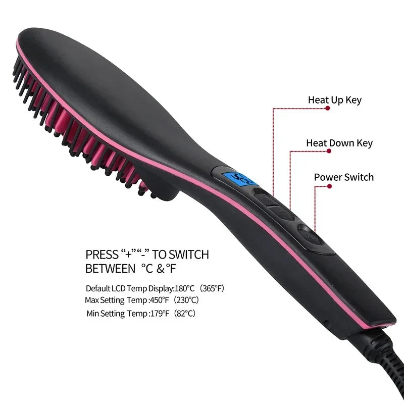 Ceramic Electric Hair Straightener Brush & Beard Comb | 1800W
