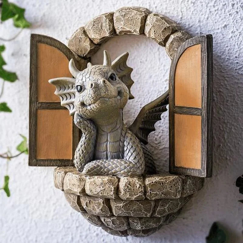 Cute Dragon Dinosaur Reading Book Resin Figurine Garden Decor
