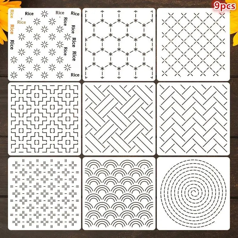 Sashiko Embroidery Stencils – 8/9/24 Pcs Reusable Quilting Templates