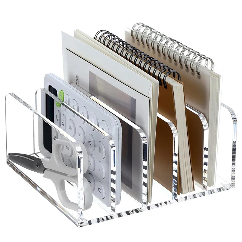 Clear Acrylic Magazine File Holder & Desk Organiser | 4–5 Slots