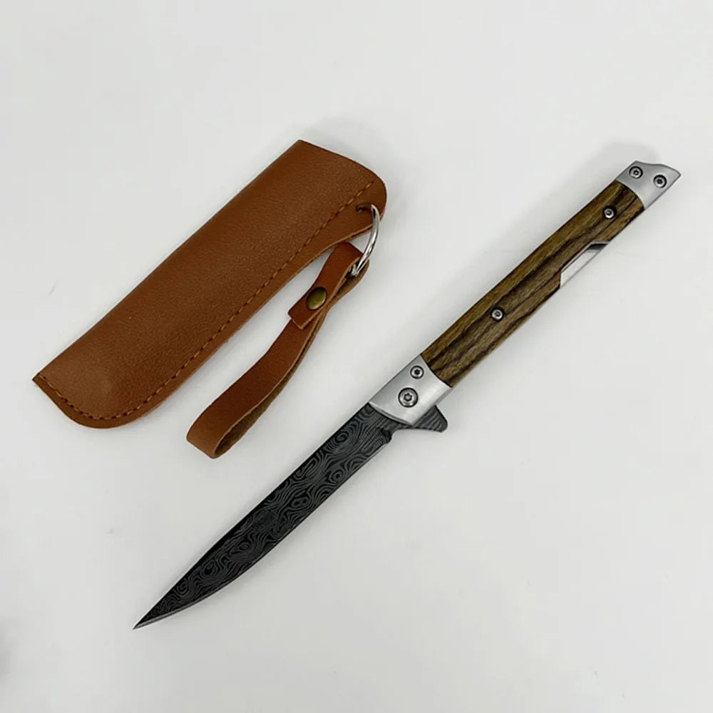 Damascus Folding Knife – EDC Stainless Steel Camping Knife