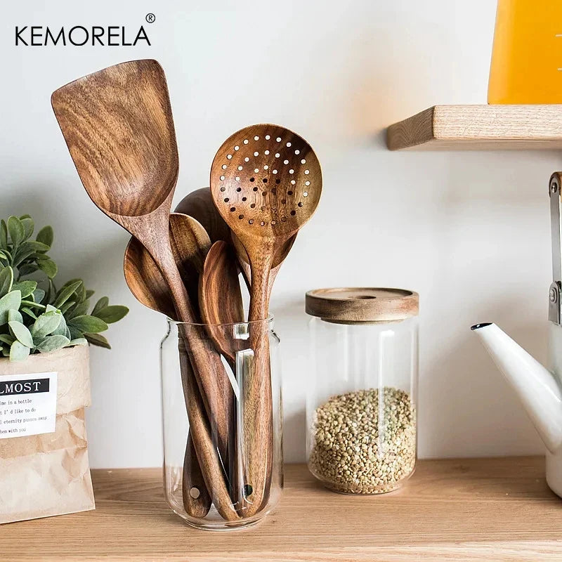 KEMORELA Teak Wood Cooking Spoon – Ladle, Turner & Skimmer