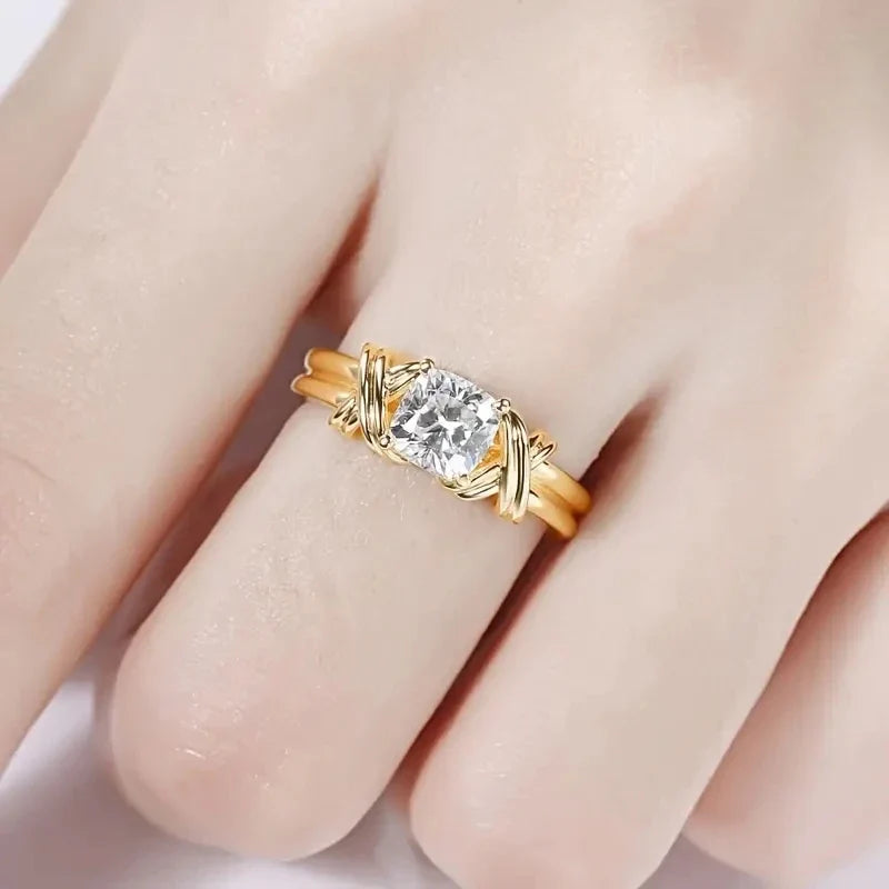 Huitan Gold Cross Ring – CZ Wedding Band for Women Sizes 5–14