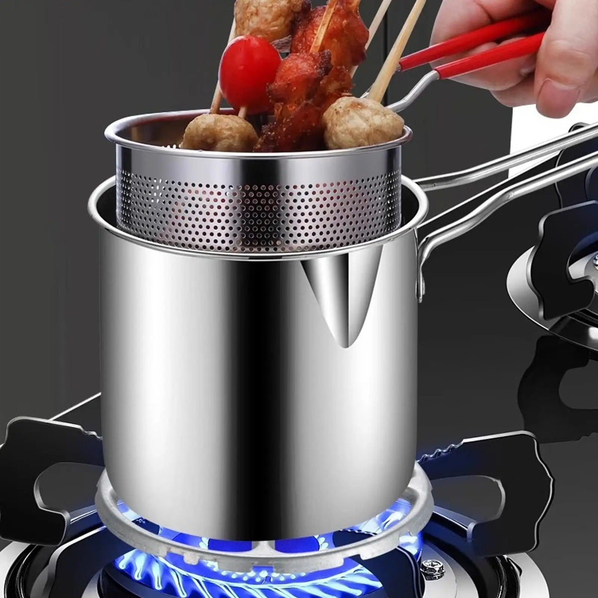 Stainless Steel Deep Fry Pot with Basket & Lid | Space-Saving