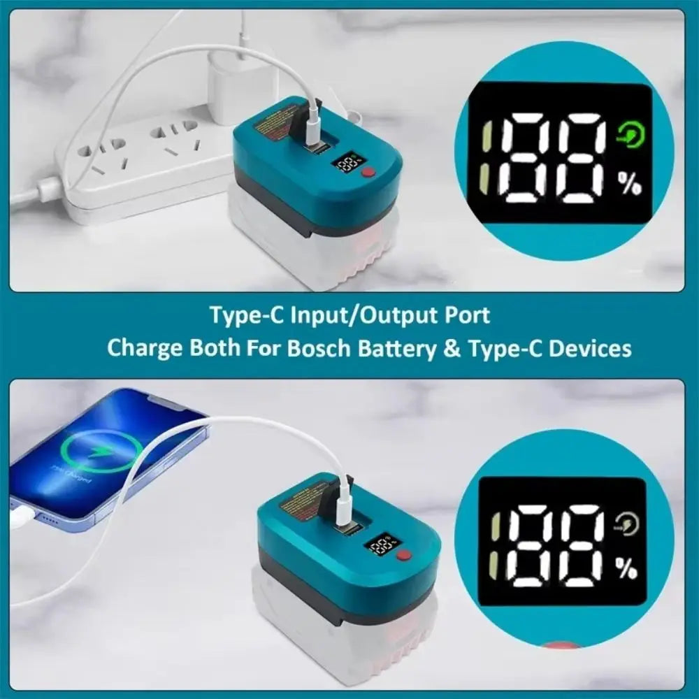 65W Battery Adapter USB-C & QC3.0 Charger for 18V/20V Tools