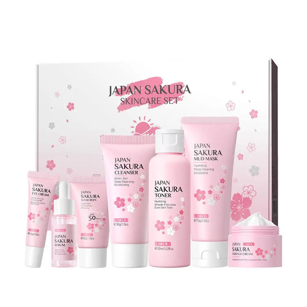 LAIKOU 7-Piece Travel Skincare Set – Cleanser, Toner, Serum & More