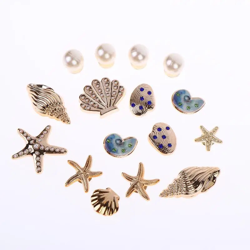 Coastal Shoe Charms 16 Pcs – Starfish & Conch Clog Decor