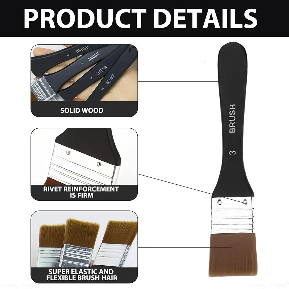 Flat Paint Brushes Set – Acrylic, Oil & Watercolor | Wooden Handle