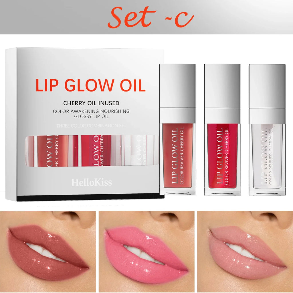 Hello Kiss Lip Oil Trio – Glossy, Hydrating & Long-Lasting