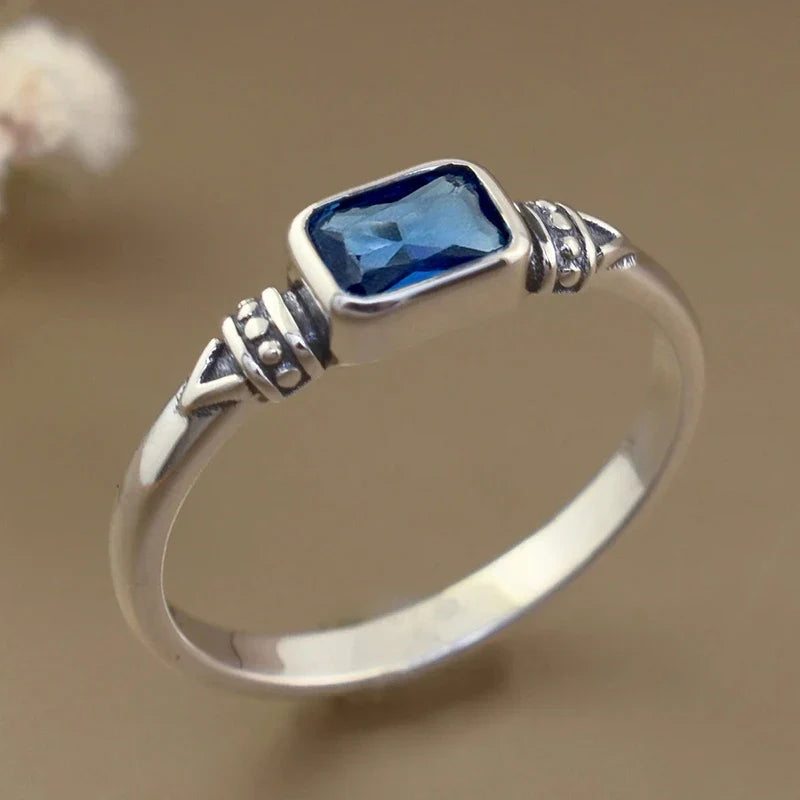 Huitan Vintage Blue CZ Ring – Women's Elegant Fashion Jewelry