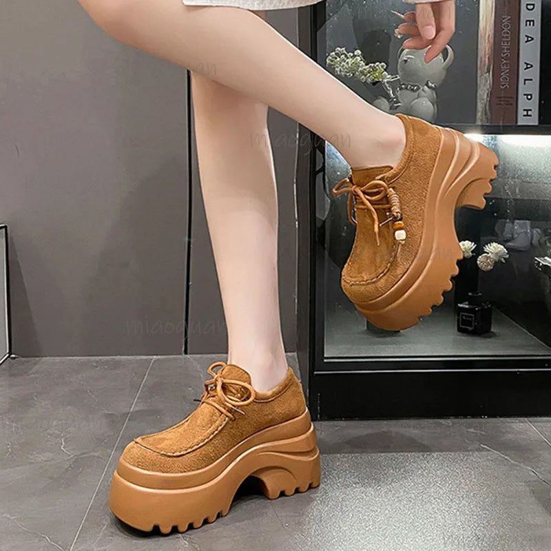 Women's Beaded Lace-Up Platform Pumps | Square Heel Shoes