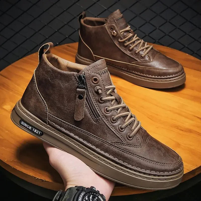 YBQJOO Men's Platform Lace-Up PU Leather Casual Oxford Shoes