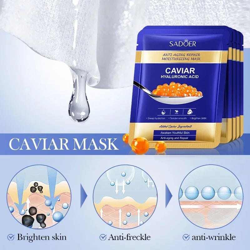 Sadoer Caviar & Hyaluronic Acid Face Masks 5-Pack | Brightening