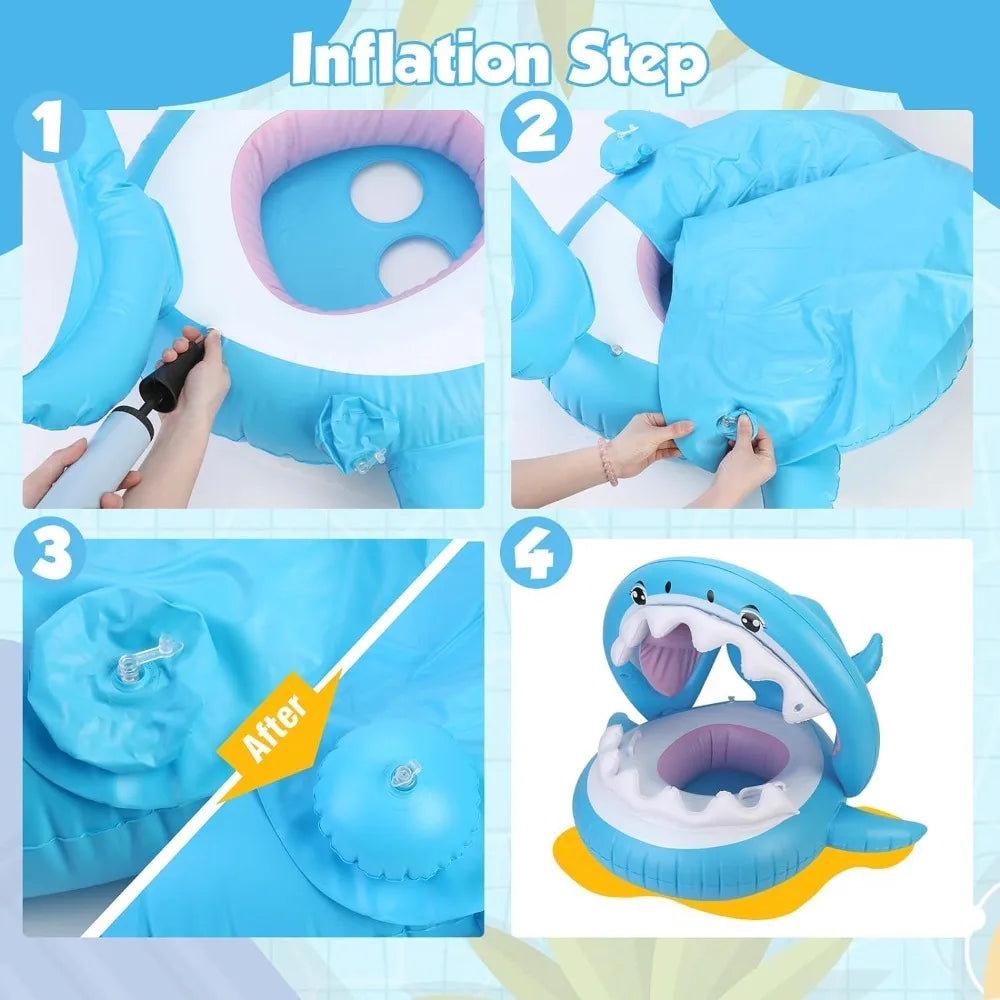 Shark Baby Pool Float with Canopy – Infant Toddler Swim Ring