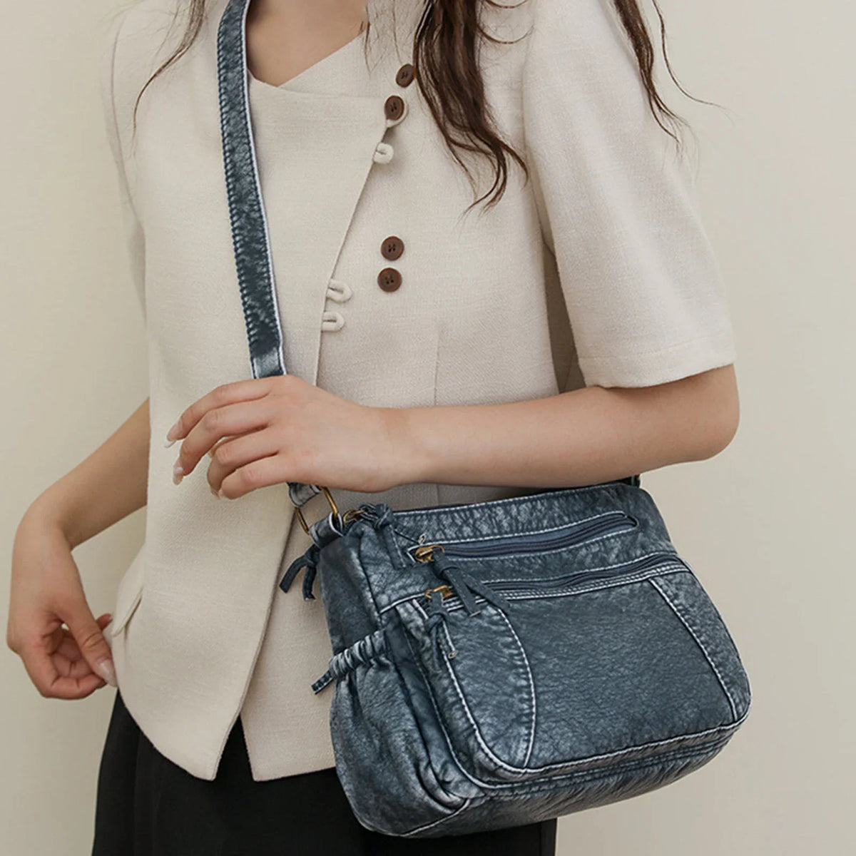 Women's Canvas Crossbody Bucket Bag – Casual Shoulder Bag