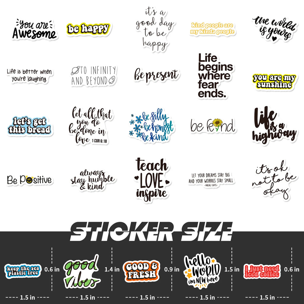 50 Small Inspirational Quote Stickers Waterproof Vinyl Decals Water