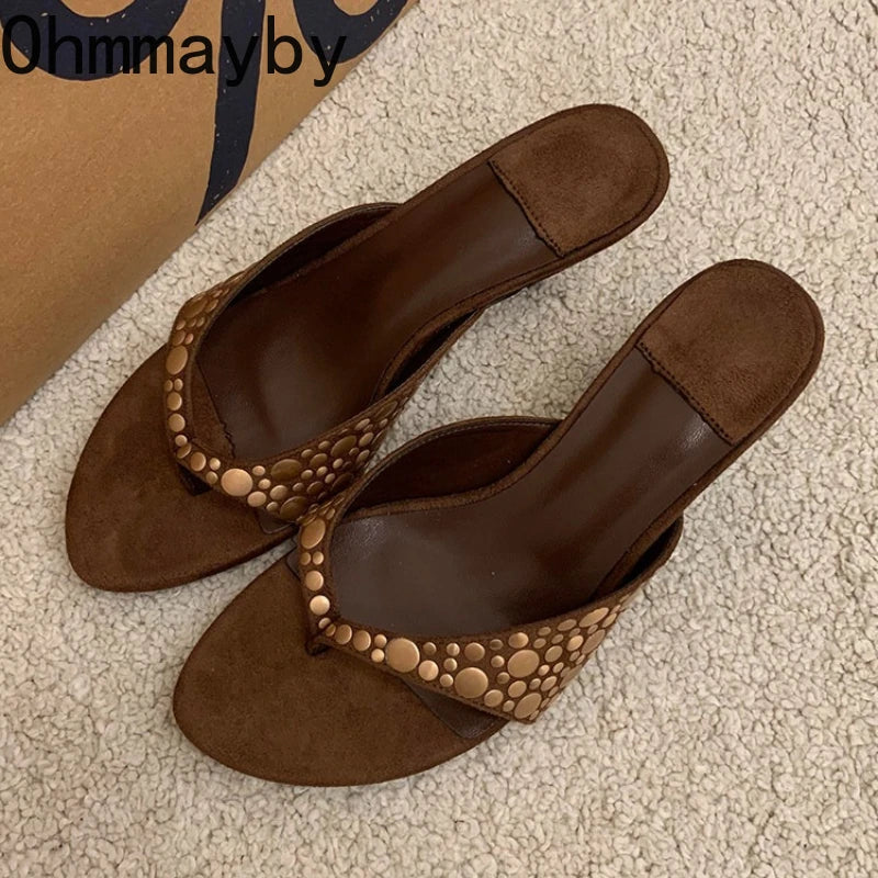 Vintage Clip Toe Women's Low Heel Slide Slippers | Summer Party