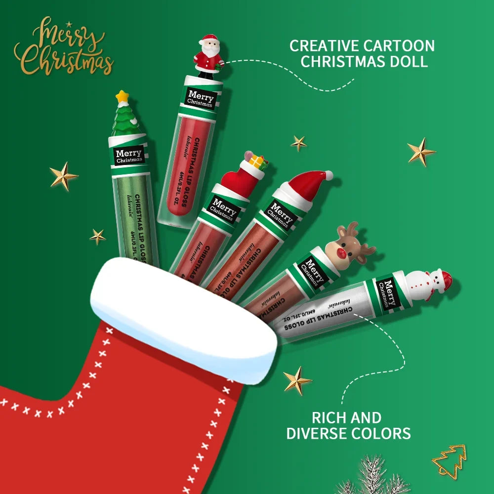 Christmas Lip Gloss Set – 6 Colors, Long-Lasting & Moisturizing
