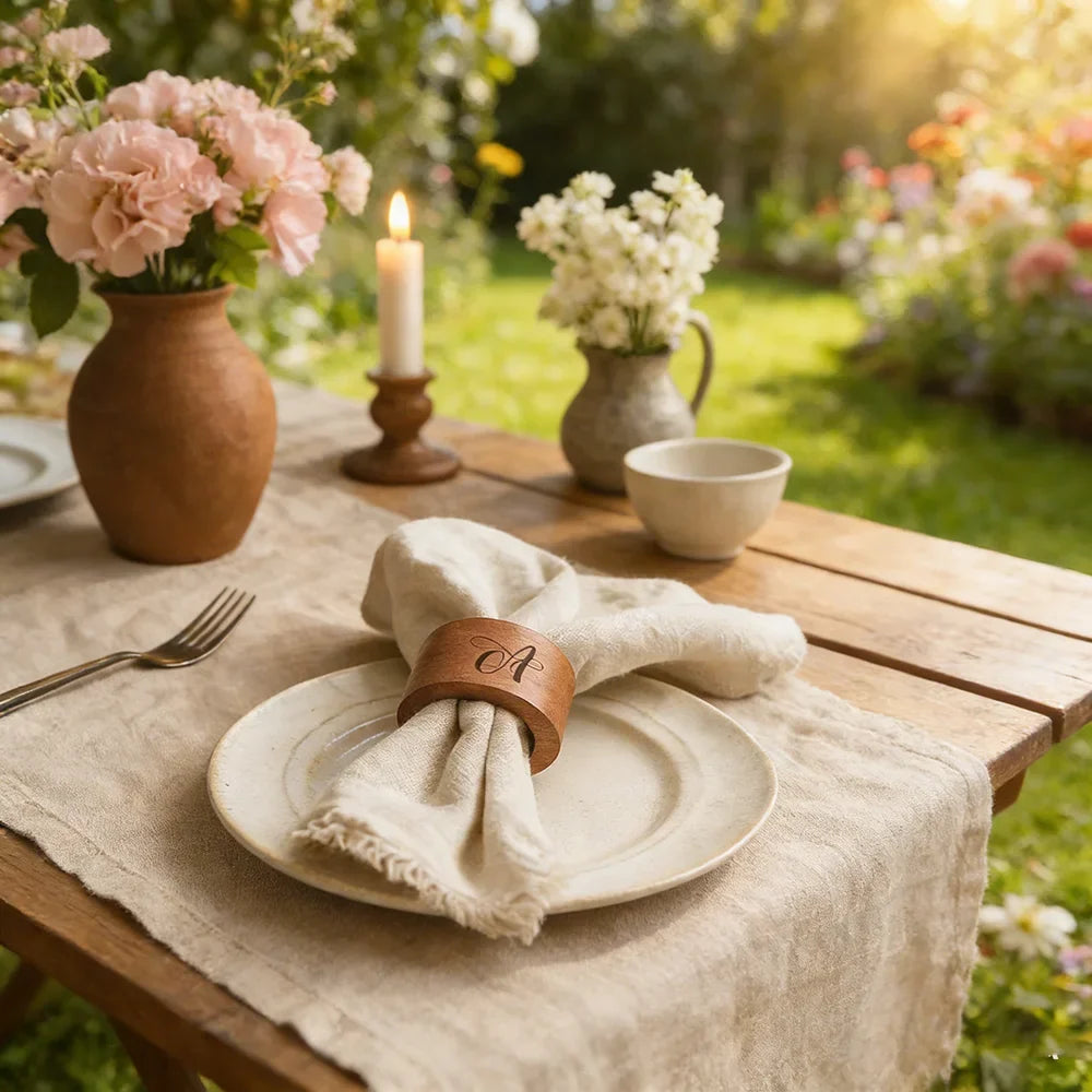 A-Z Engraved Wooden Napkin Rings | Wedding & Party Table Decor