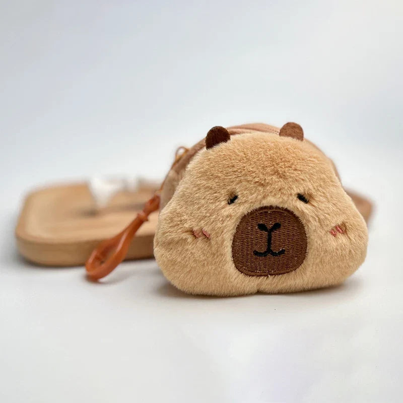 Capybara Plush Coin Purse – Cute Mini Zipper Wallet Keychain
