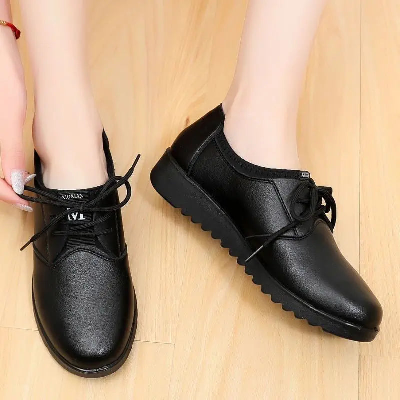 Women's Black Oxford Lace-Up Wedge Flats | Non-Slip Loafers