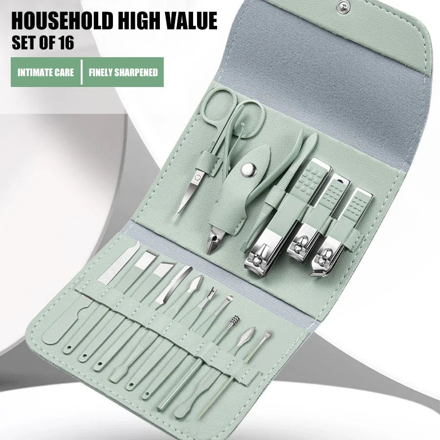 Stainless Steel Nail Clipper Manicure Set with Portable Case