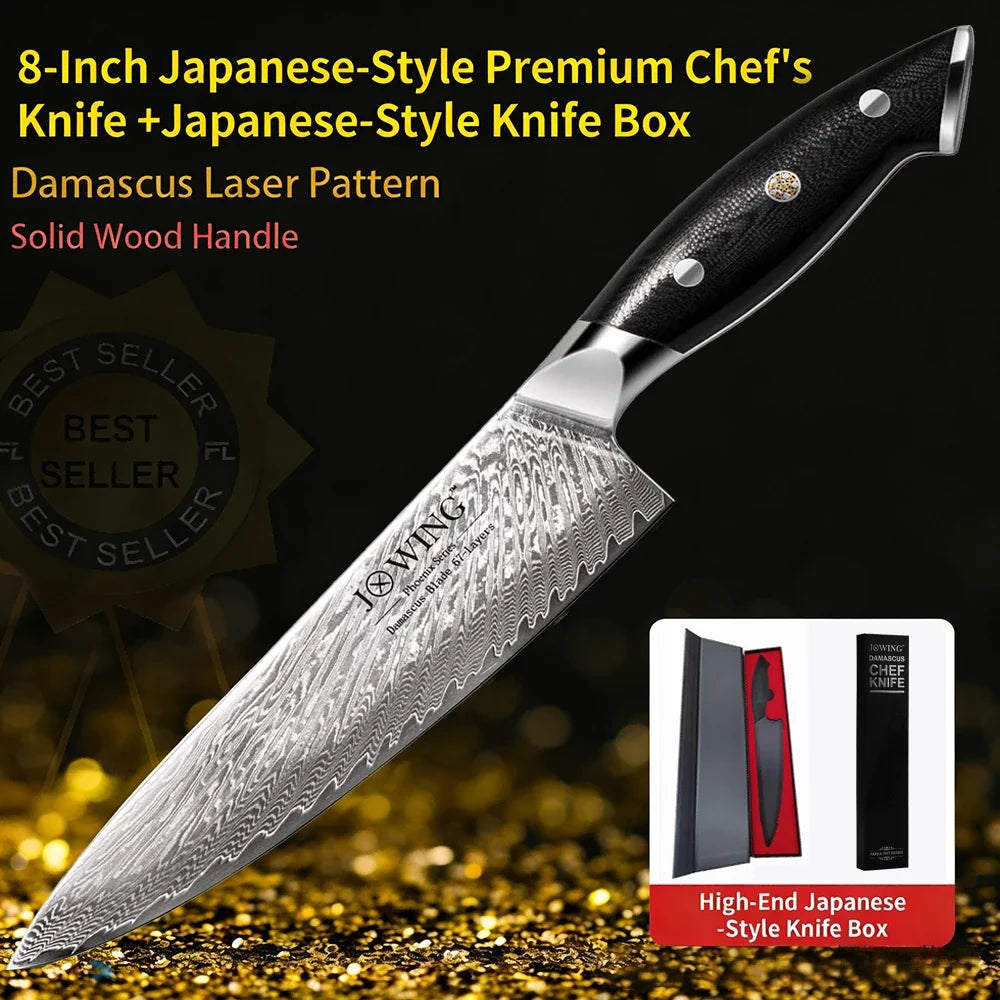 Damascus Steel Chef Knife – 8" Japanese-Style Wood Handle