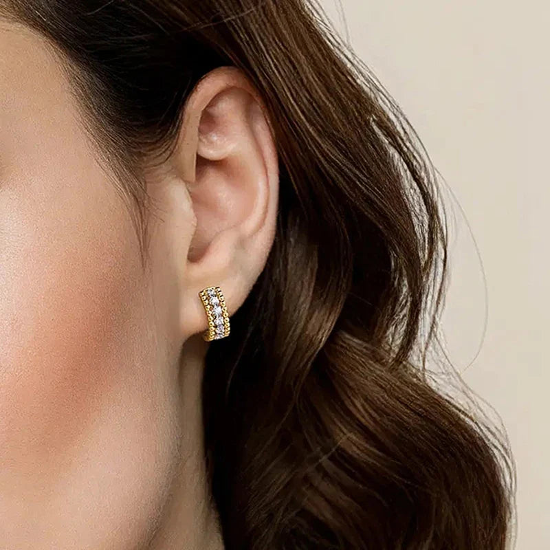Huitan Two-Tone Hoop Earrings – Cubic Zirconia Women's Hoops