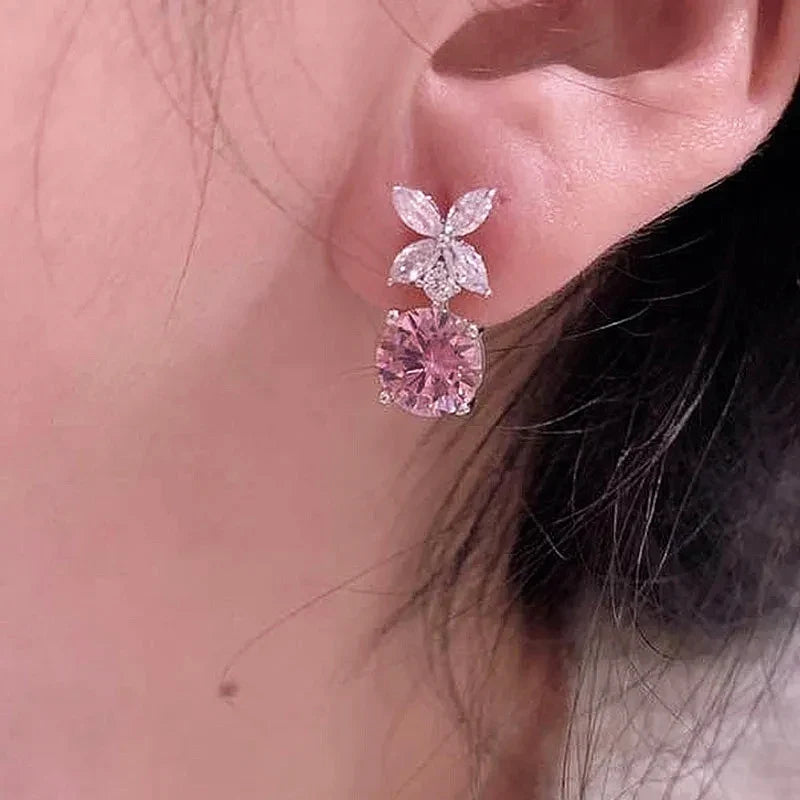 Huitan Pink Cubic Zirconia Drop Earrings | Dainty Women's Jewelry