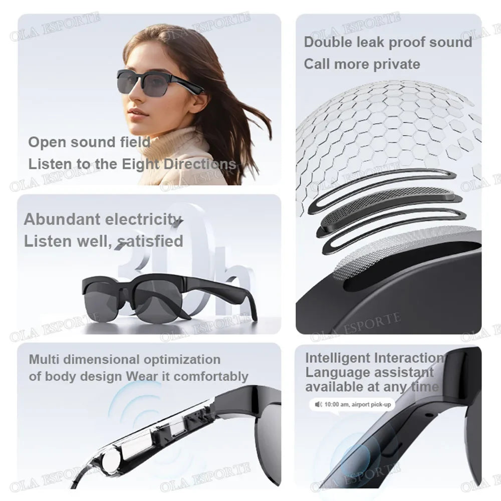 Smart Glasses Bluetooth Call Music Control Wireless Fashion Earbuds