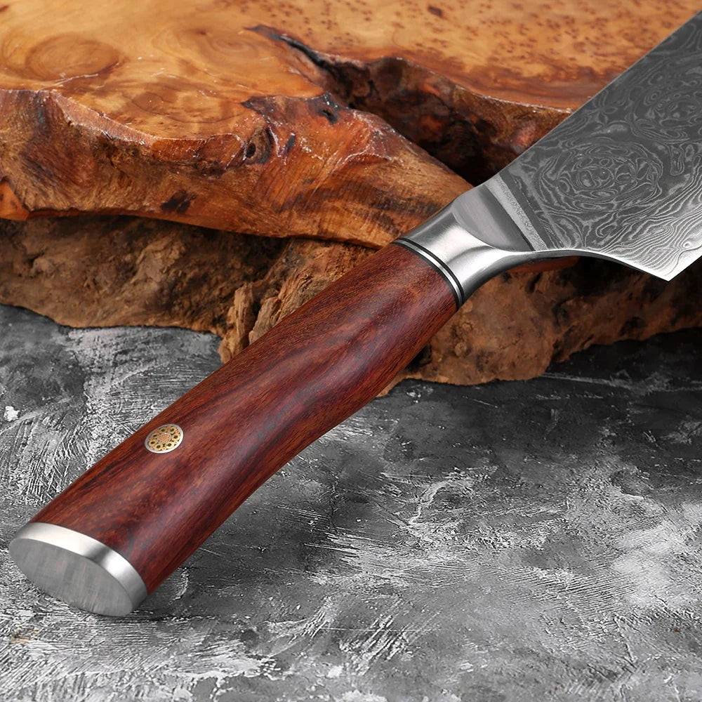 Damascus Nakiri Knife 7" Rosewood Handle | Japanese Vegetable Knife