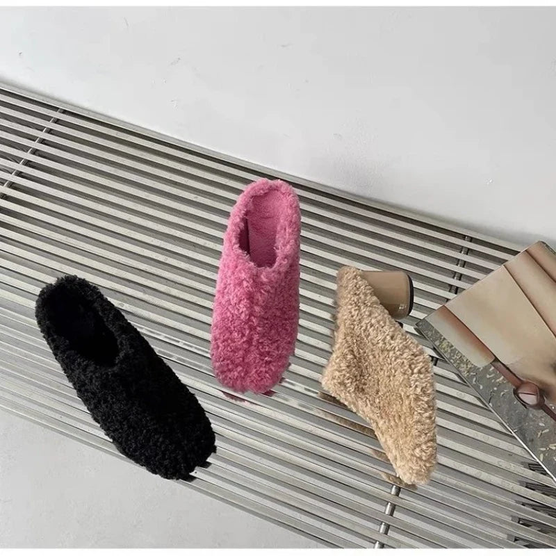 Women's Velvet Platform Slippers – Warm Non-Slip Winter Shoes